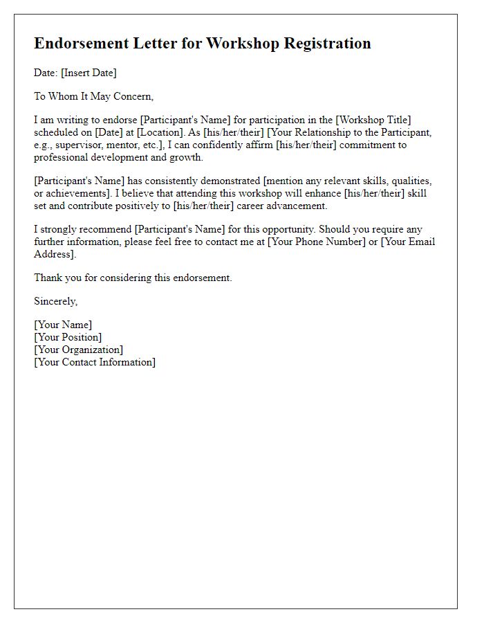 Letter template of endorsement for workshop registration