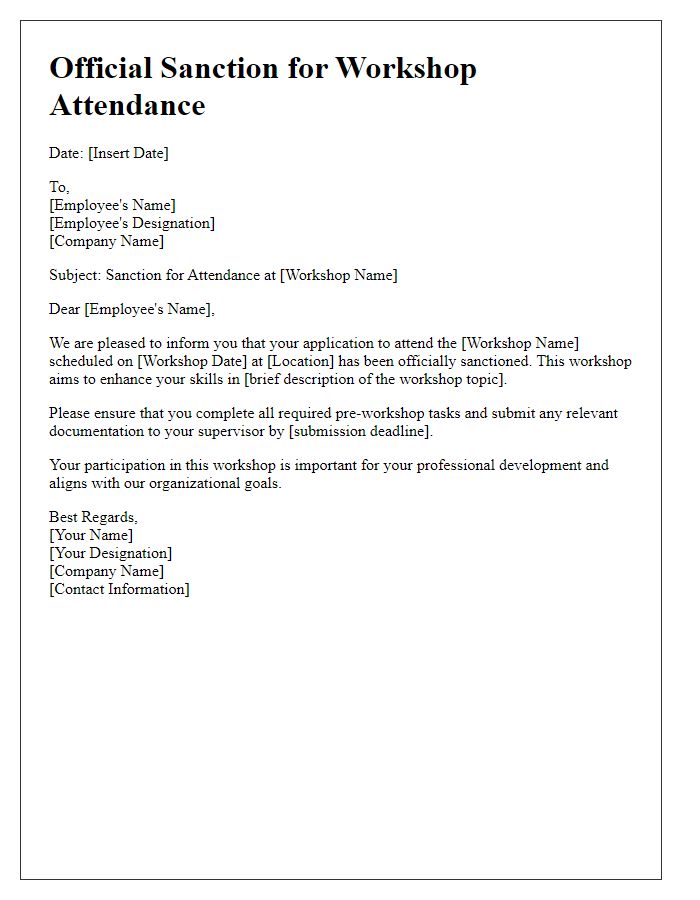 Letter template of official sanction for workshop attendance