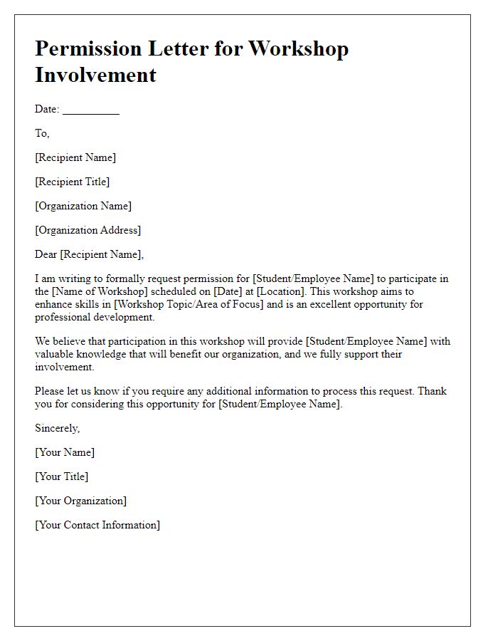 Letter template of permission for workshop involvement