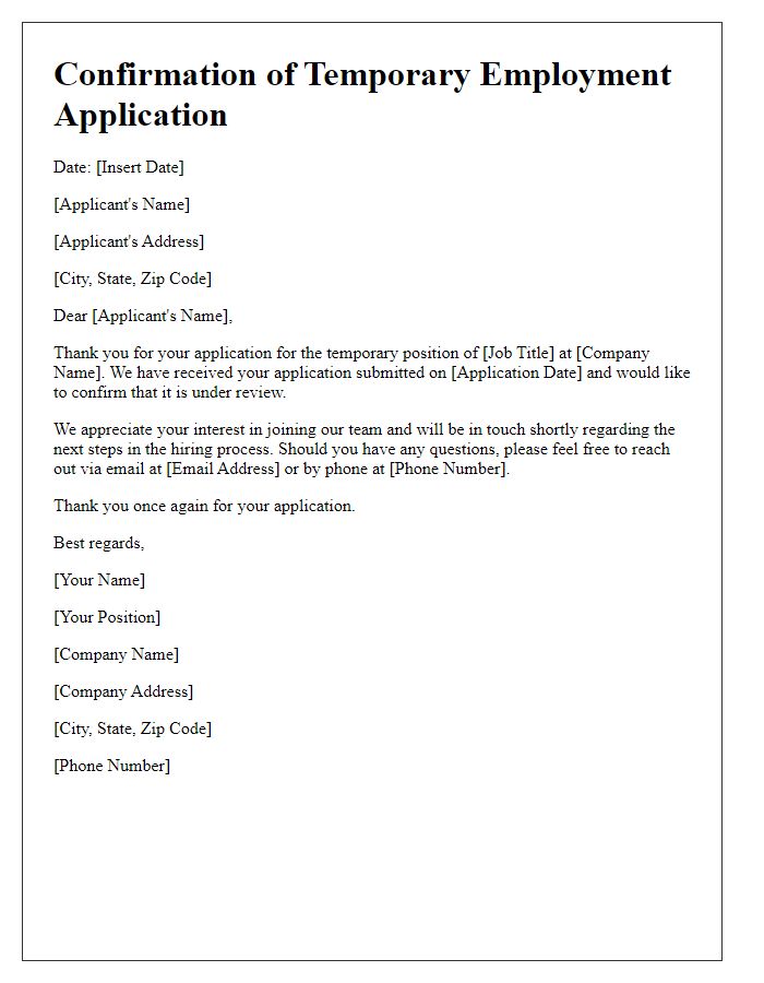 Letter template of confirmation for temporary employment application