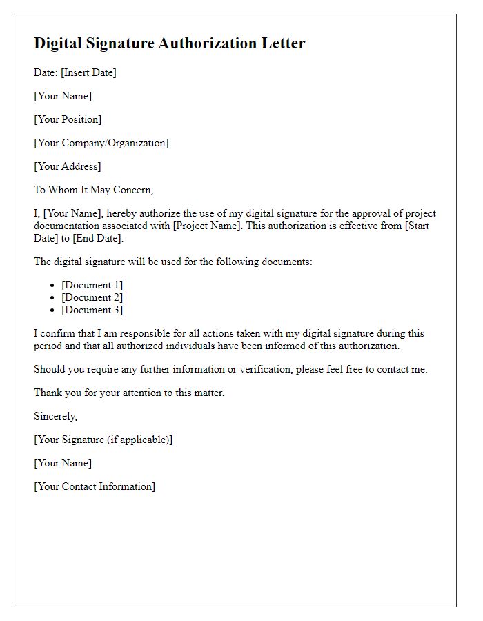 Letter template of digital signature authorization for project approvals