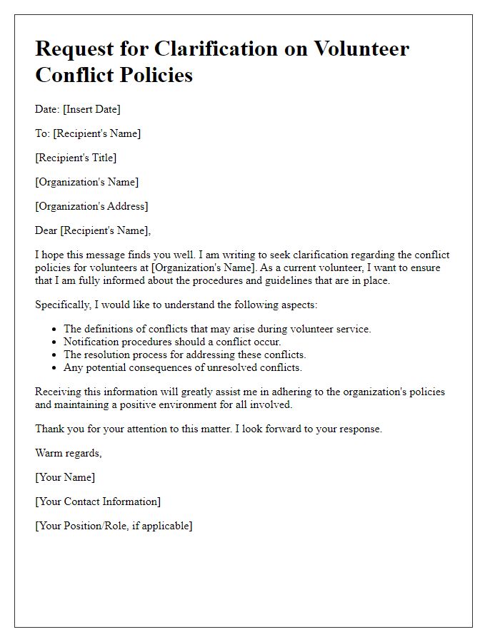 Letter template of clarification request for volunteer conflict policies