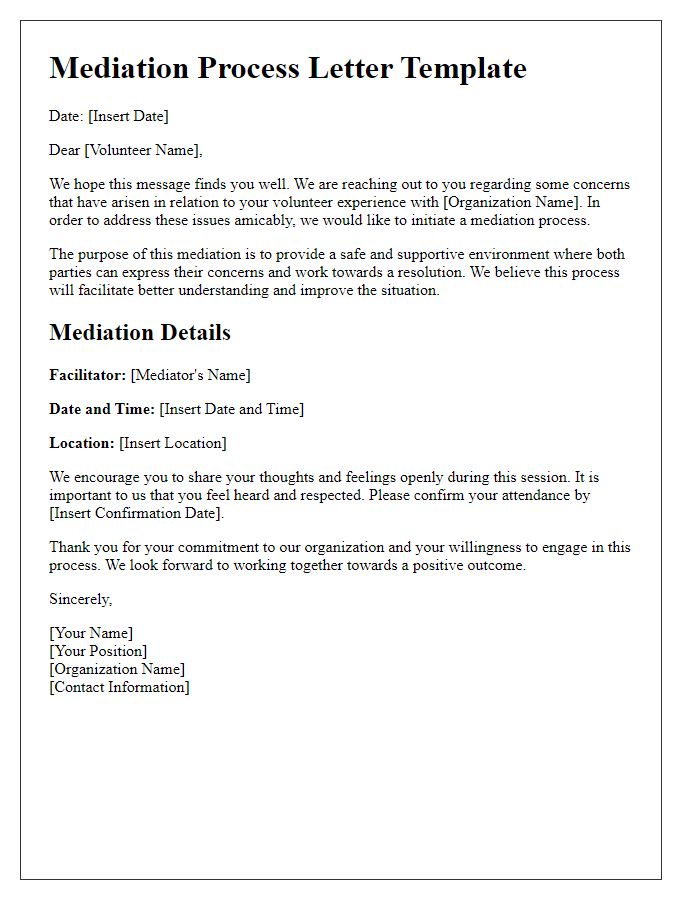 Letter template of mediation process for volunteer issues