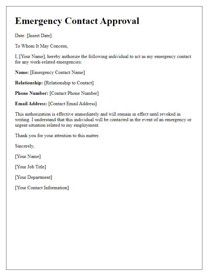 Letter template of Emergency Contact Approval for Work-related Emergencies