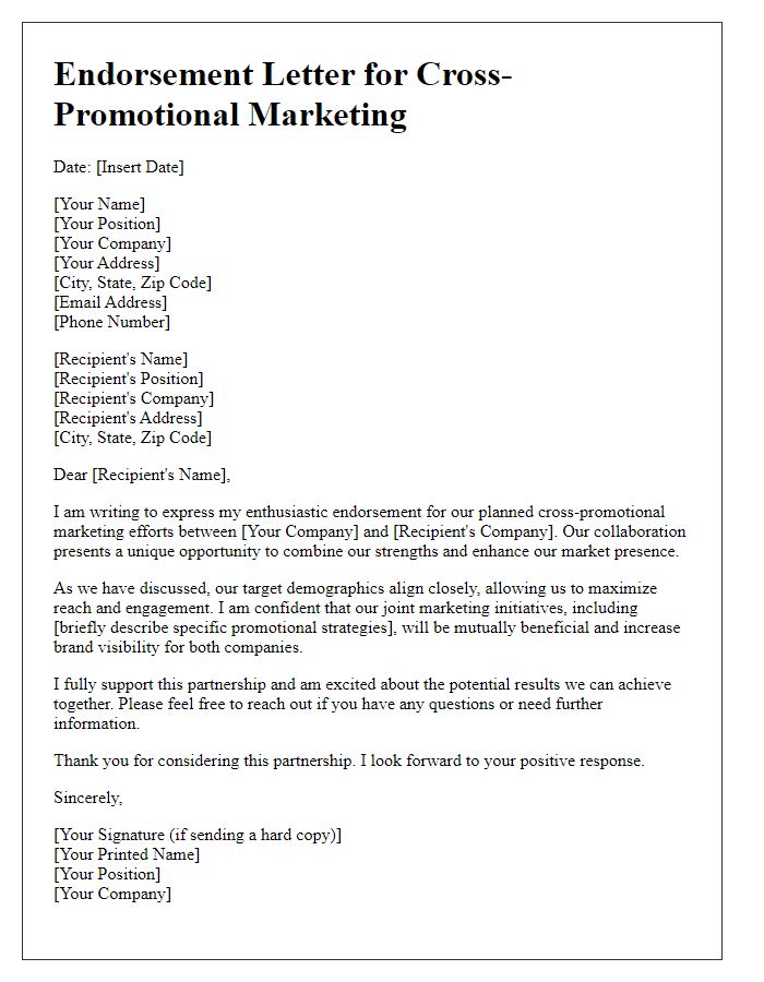 Letter template of endorsement for cross-promotional marketing efforts