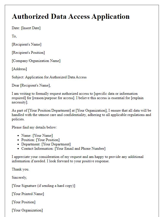 Letter template of authorized data access application