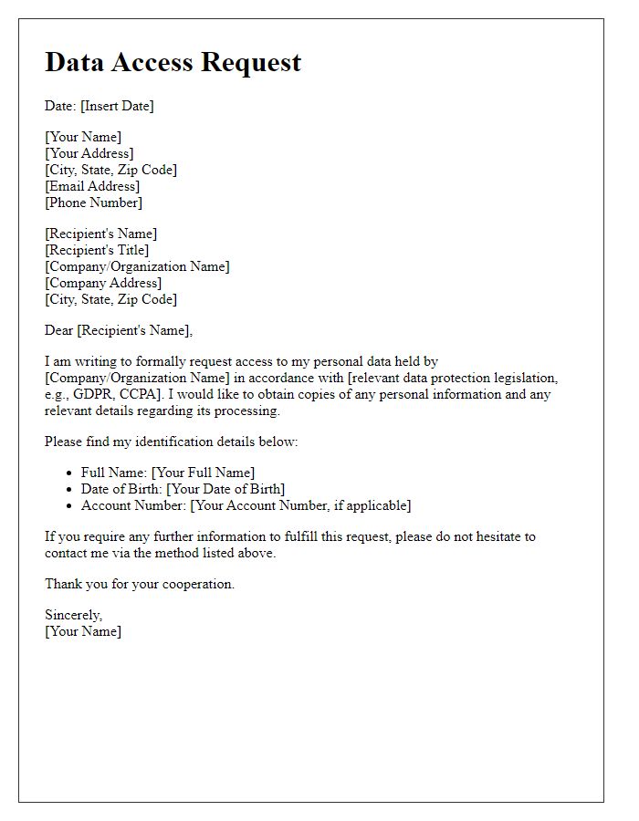 Letter template of compliance data access request