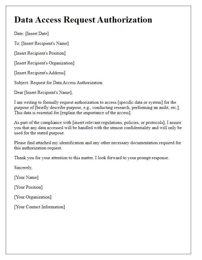 Letter template of formal data access request authorization