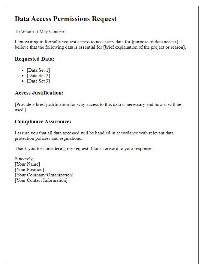 Letter template of necessary data access permissions