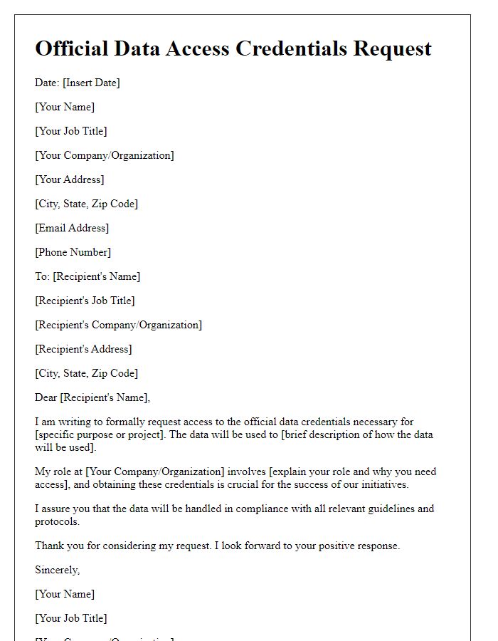 Letter template of official data access credentials request