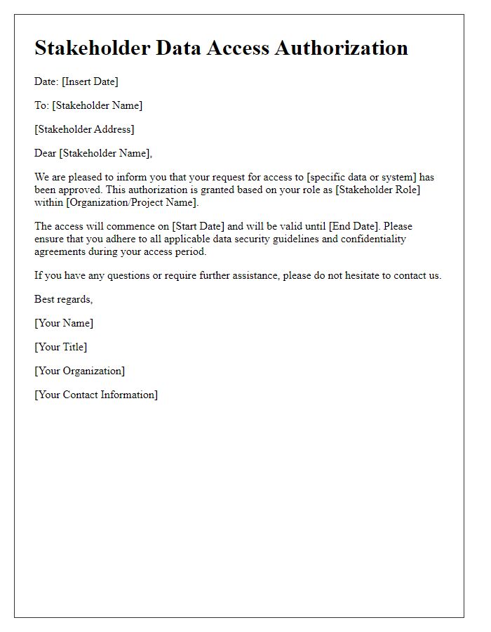 Letter template of stakeholder data access authorization