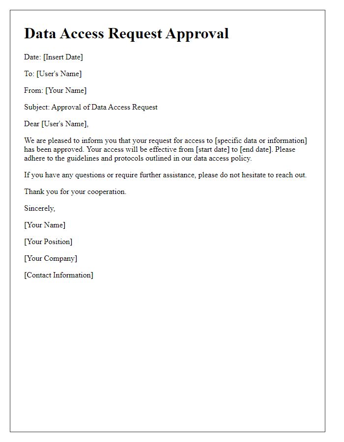 Letter template of user-requested data access approval