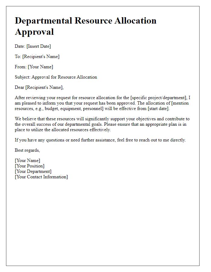 Letter template of approval for departmental resource allocation