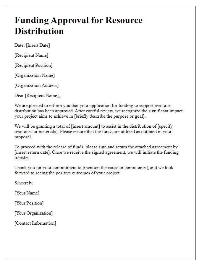 Letter template of funding approval for resource distribution