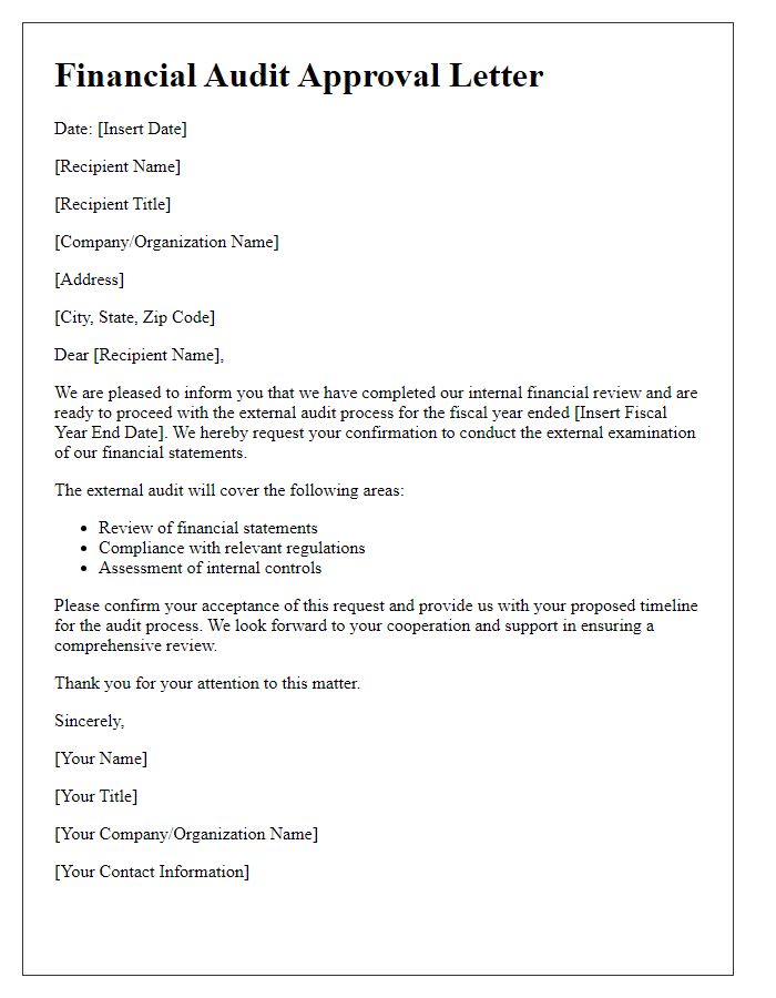 Letter template of financial audit approval for external examination