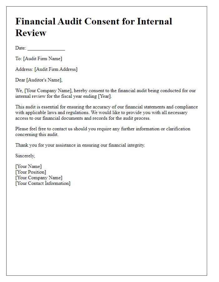 Letter template of financial audit consent for internal review