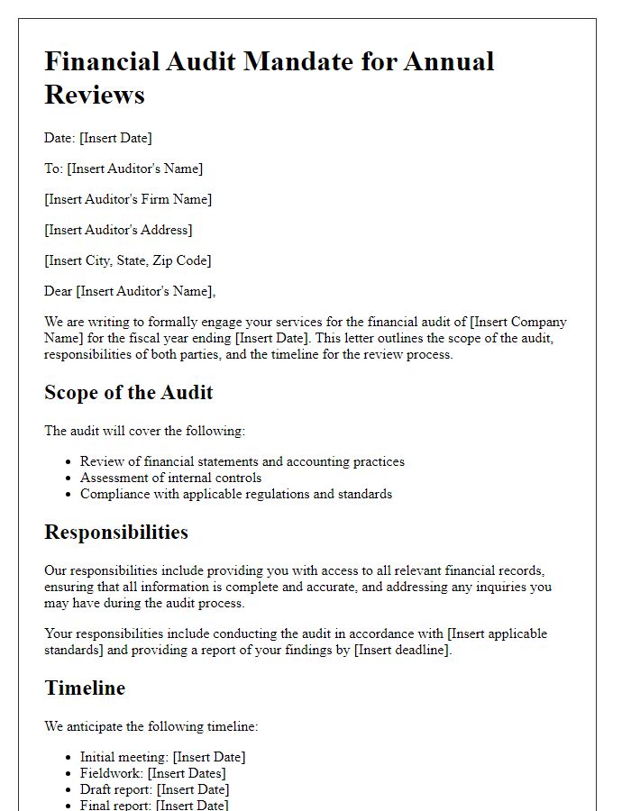 Letter template of financial audit mandate for annual reviews