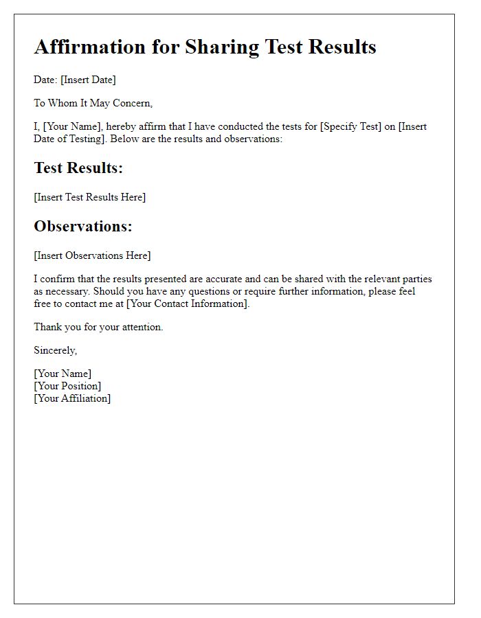 Letter template of Affirmation for Sharing Test Results