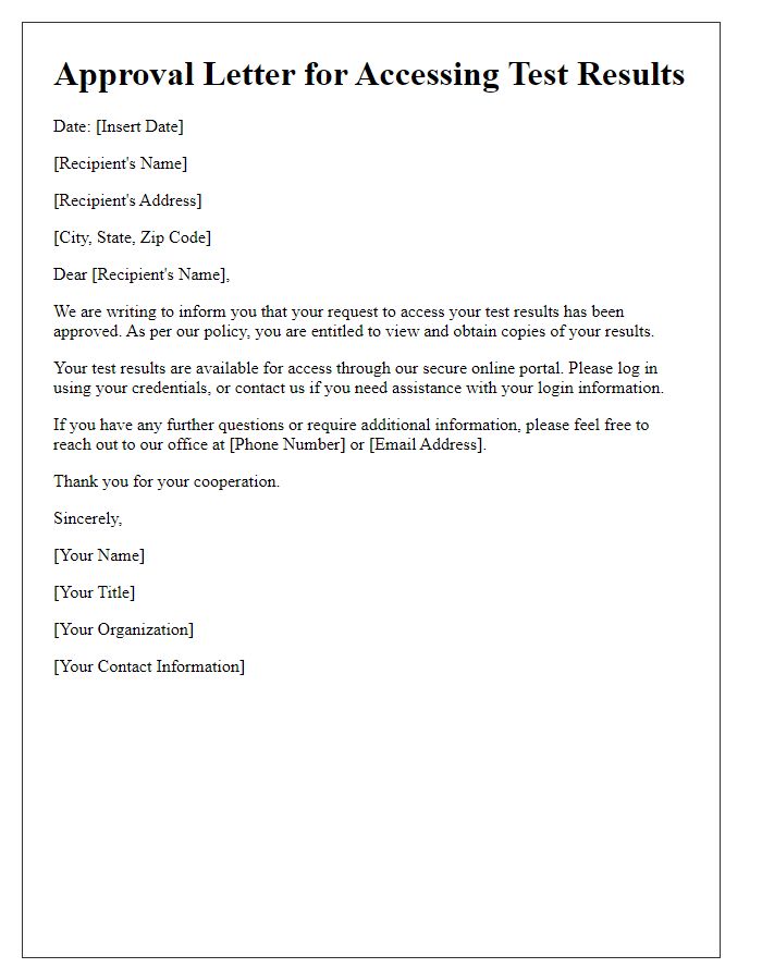 Letter template of Approval for Accessing Test Results