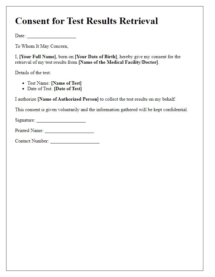 Letter template of Consent for Test Results Retrieval
