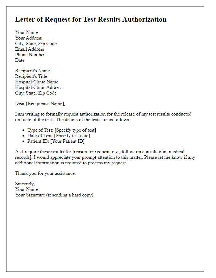 Letter template of Request for Test Results Authorization