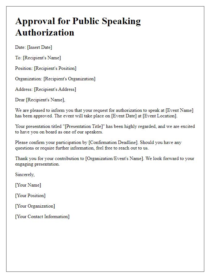 Letter template of Approval for Public Speaking Authorization