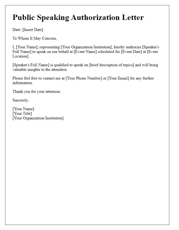 Letter template of Public Speaking Authorization for Event Participation