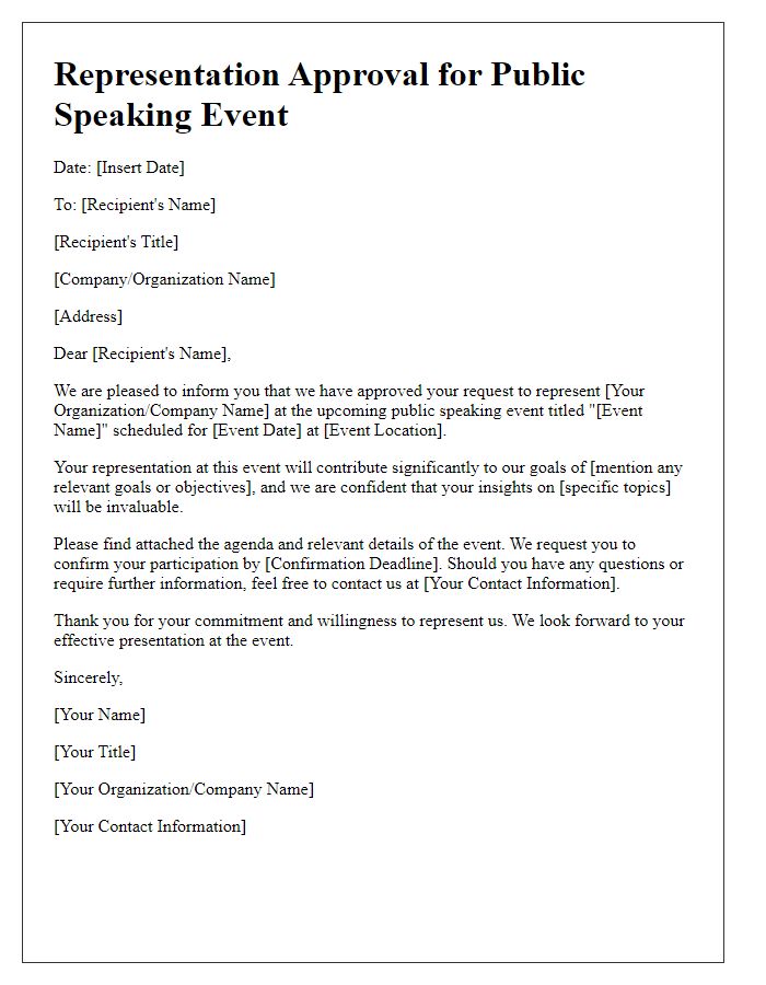 Letter template of Representation Approval for Public Speaking Events