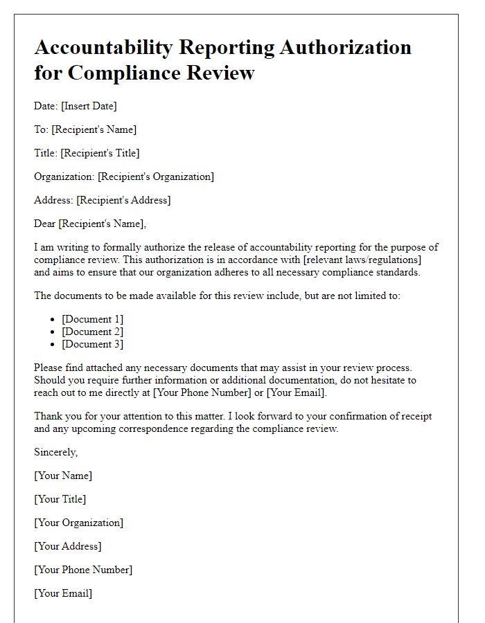 Letter template of Accountability Reporting Authorization for Compliance Review