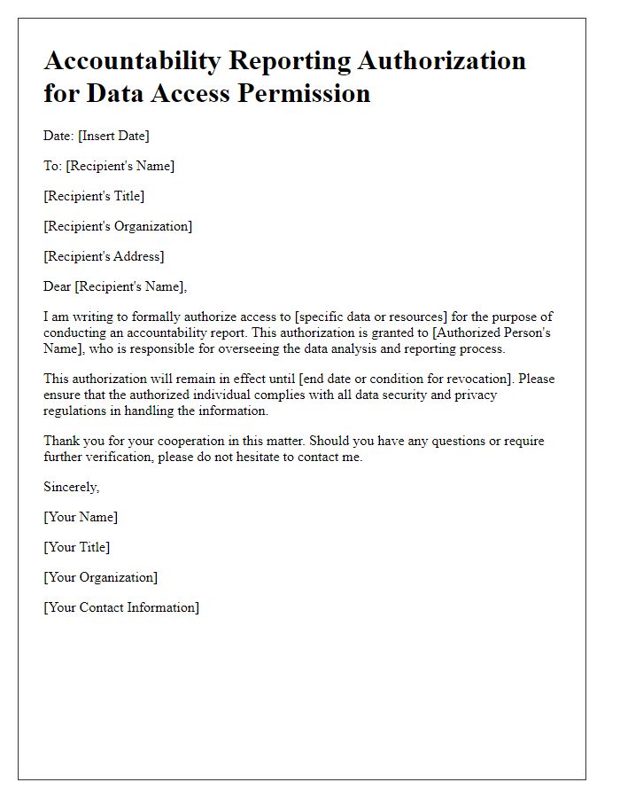 Letter template of Accountability Reporting Authorization for Data Access Permission