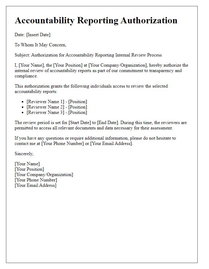 Letter template of Accountability Reporting Authorization for Internal Review Process