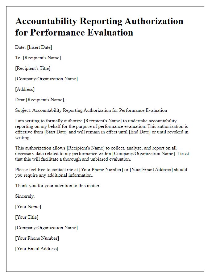 Letter template of Accountability Reporting Authorization for Performance Evaluation