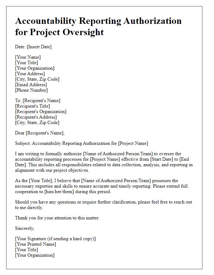 Letter template of Accountability Reporting Authorization for Project Oversight