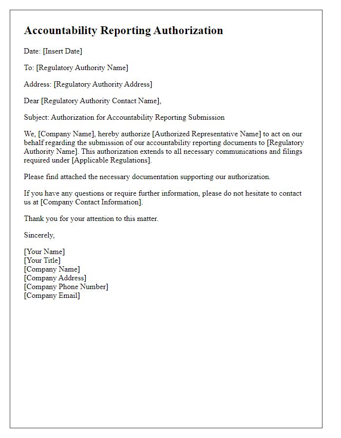 Letter template of Accountability Reporting Authorization for Regulatory Submission