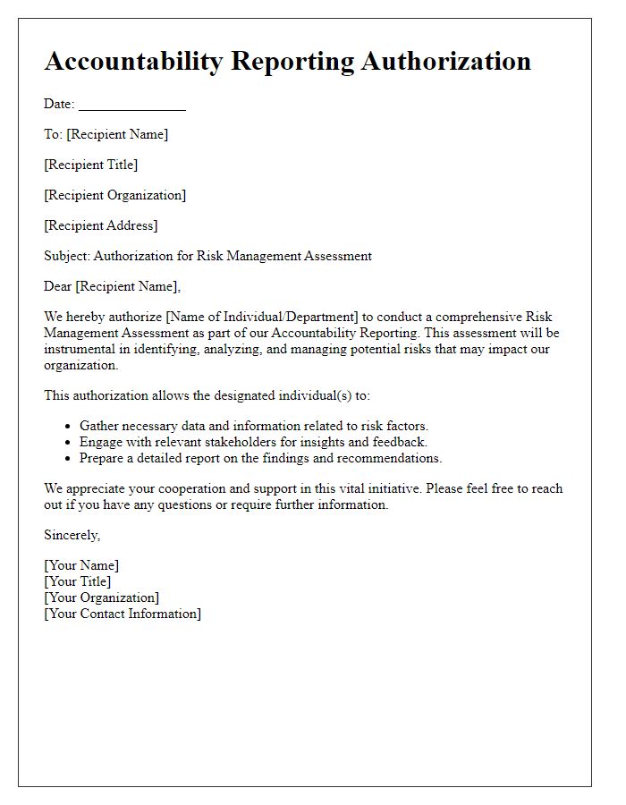 Letter template of Accountability Reporting Authorization for Risk Management Assessment