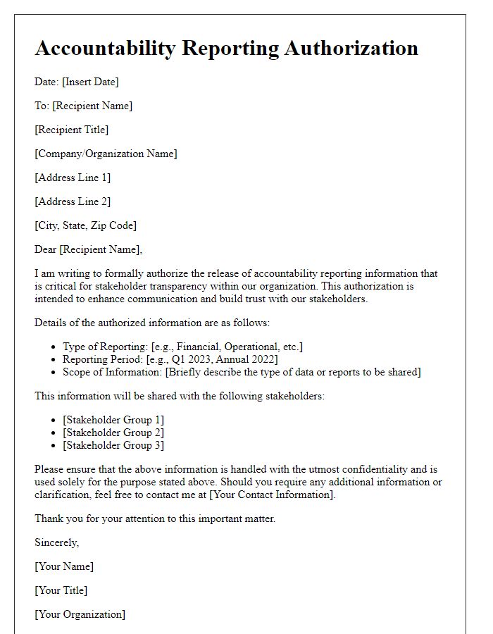 Letter template of Accountability Reporting Authorization for Stakeholder Transparency