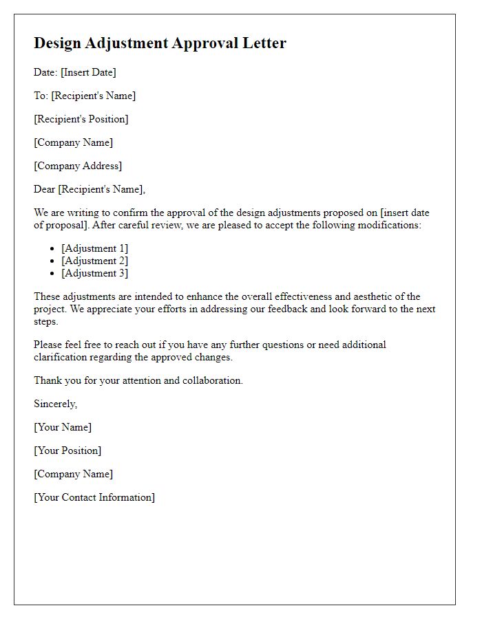 Letter template of design adjustment approval