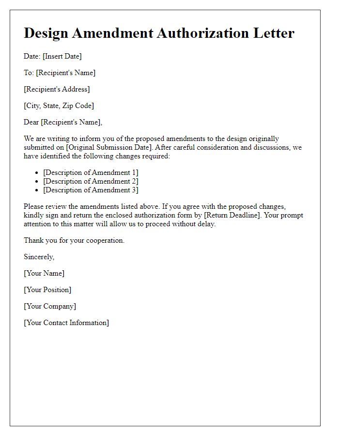 Letter template of design amendment authorization