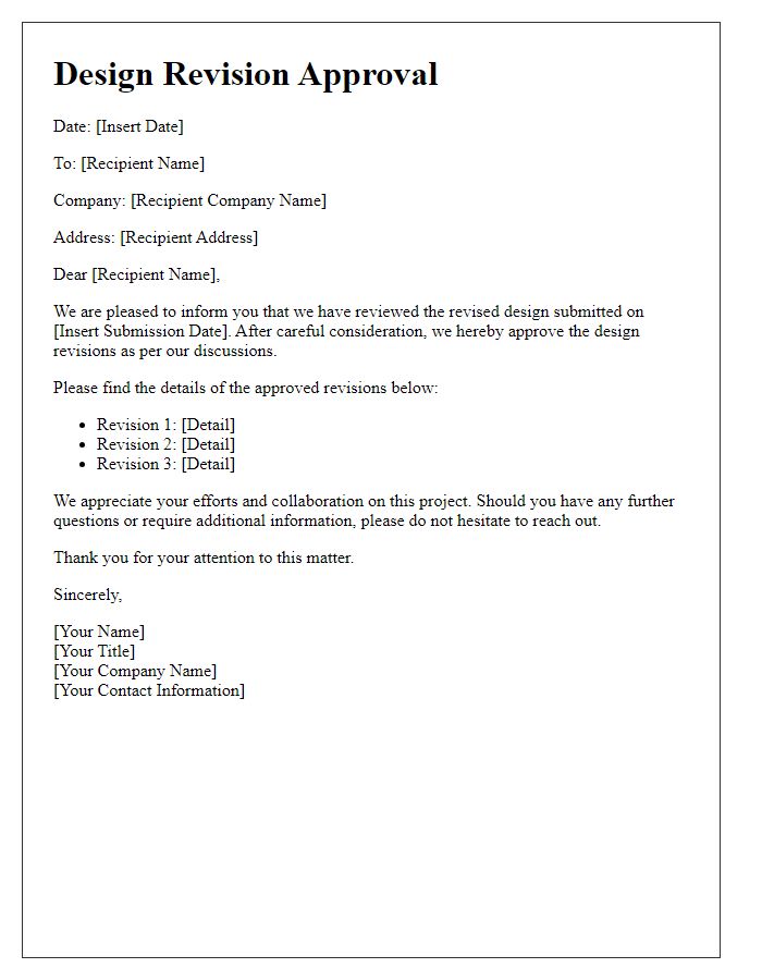 Letter template of design revision approval