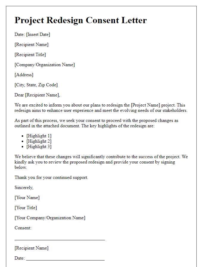 Letter template of project redesign consent