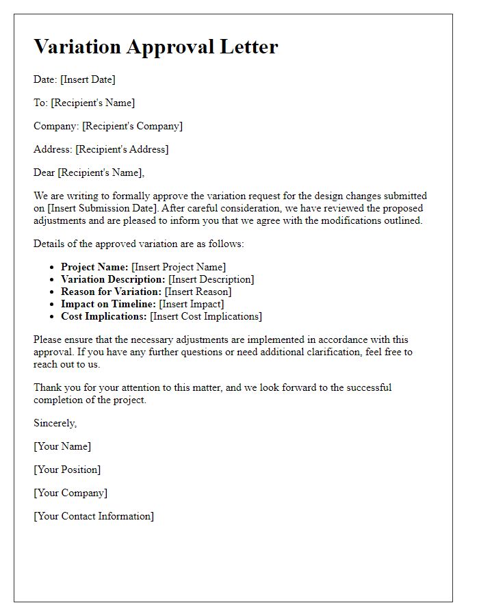 Letter template of variation approval for design