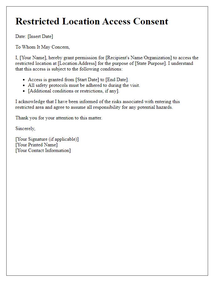 Letter template of restricted location access consent.