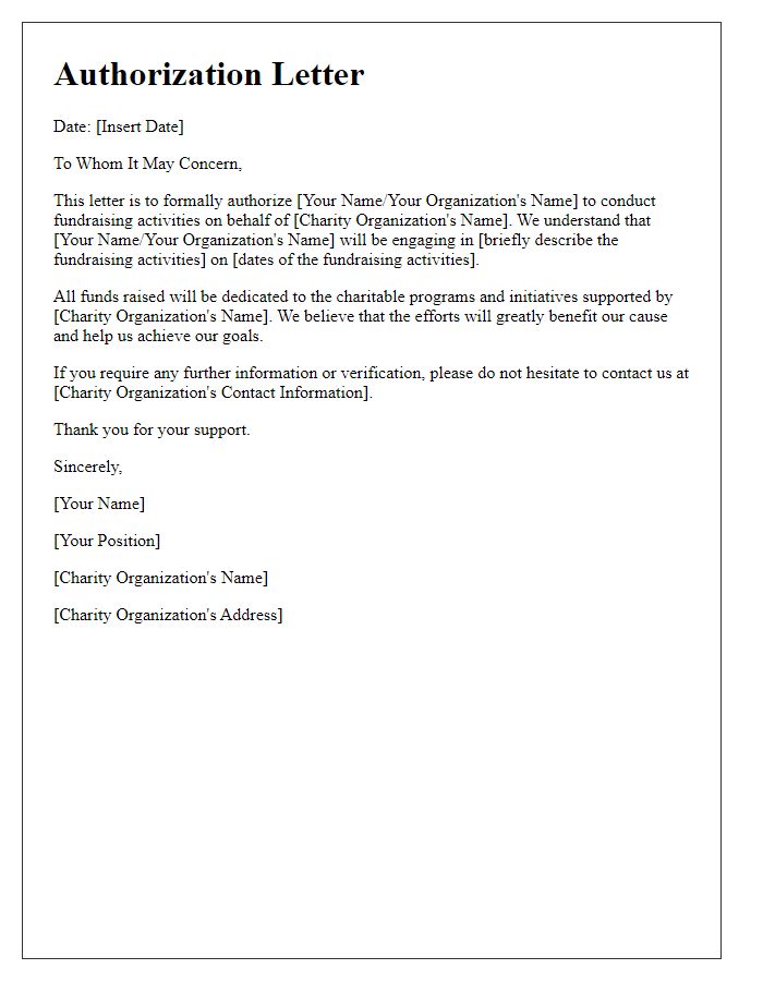 Letter template of authorization for charity fundraising