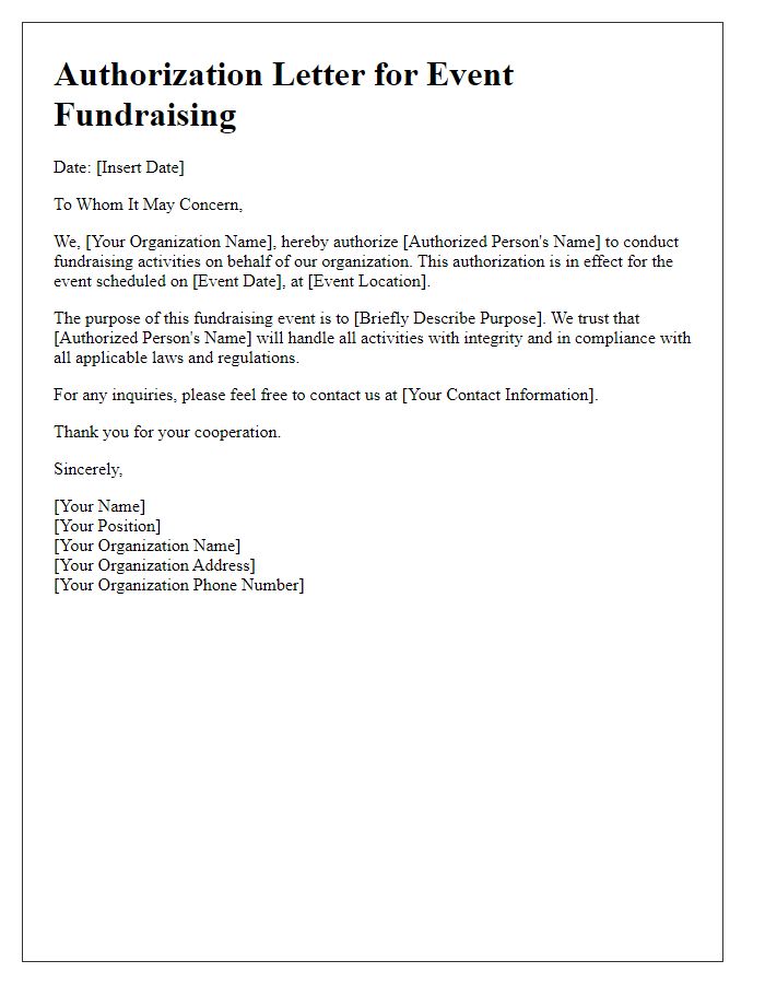 Letter template of authorization for event fundraising