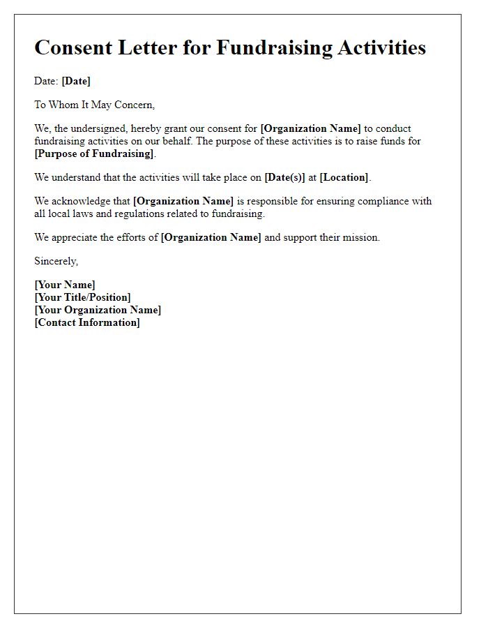 Letter template of consent for fundraising activities