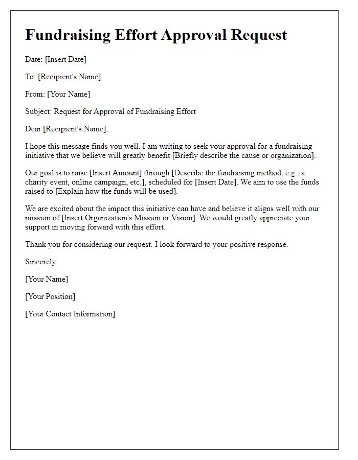 Letter template of fundraising effort approval request