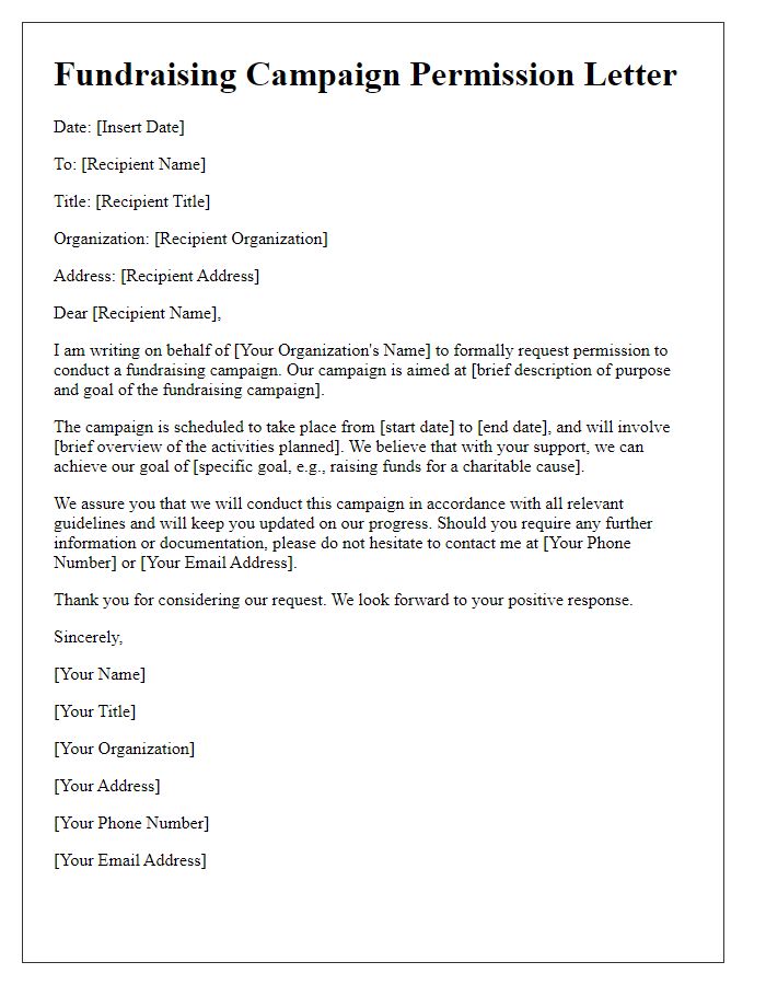 Letter template of permission for fundraising campaign