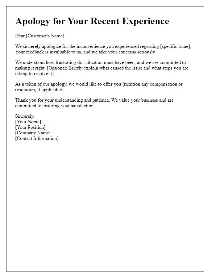 Letter template of customer service complaint apology