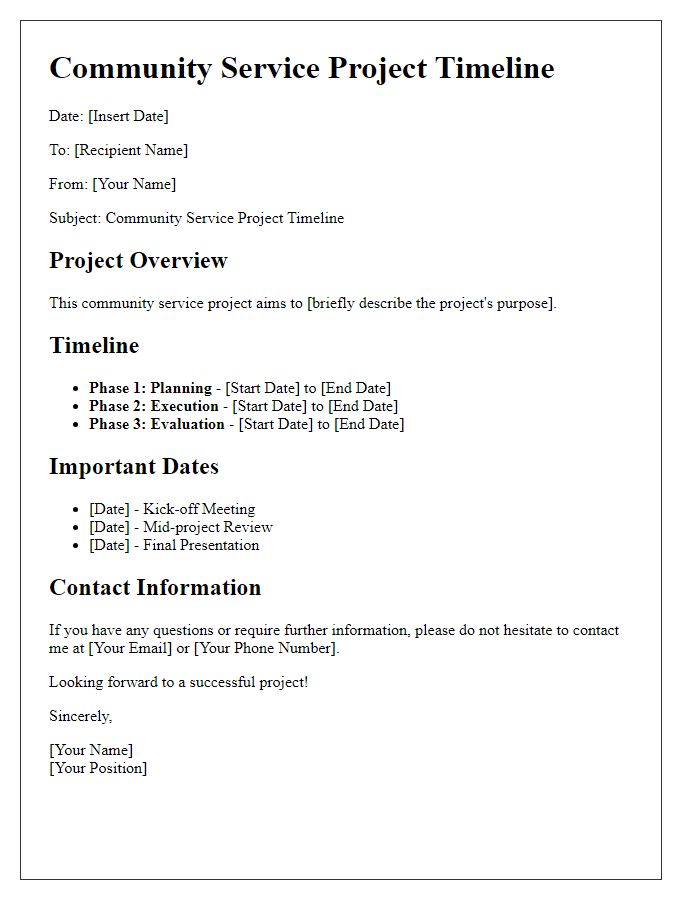 Letter template of community service project timeline