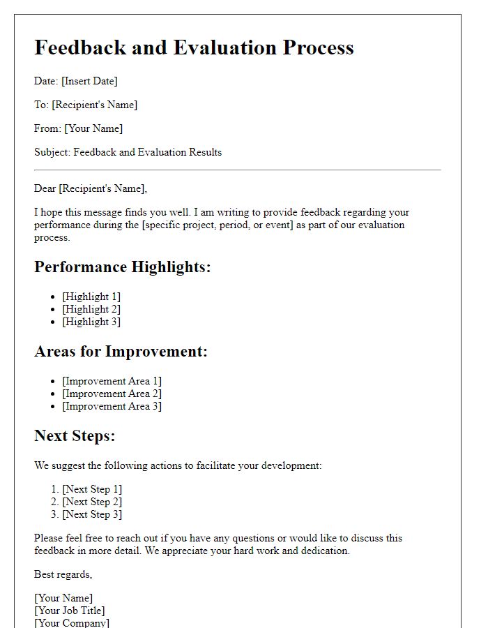 Letter template of feedback and evaluation process